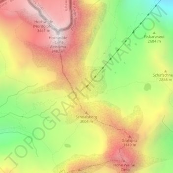 Mapa topográfico Stettiner Hütte, altitud, relieve