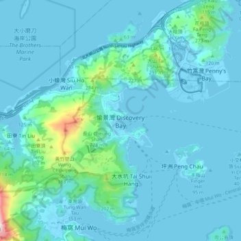 Mapa topográfico 愉景灣, altitud, relieve