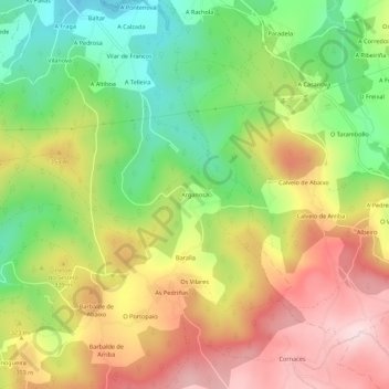 Mapa topográfico Arganosa, altitud, relieve