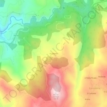 Mapa topográfico O Cádavo, altitud, relieve