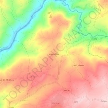 Mapa topográfico Vila do Mato, altitud, relieve