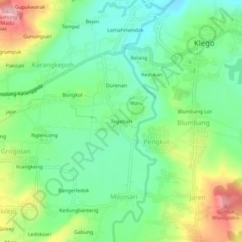 Mapa topográfico Tegalsari, altitud, relieve