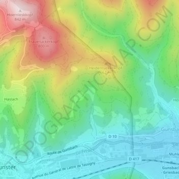 Mapa topográfico Kalbach-le-Haut, altitud, relieve