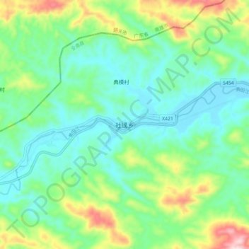 Mapa topográfico 社迳乡, altitud, relieve