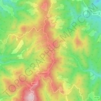 Mapa topográfico Poggio Spaccato, altitud, relieve
