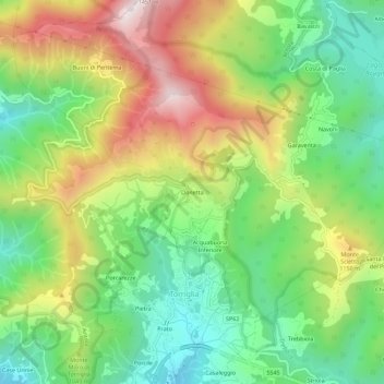 Mapa topográfico Donetta, altitud, relieve