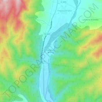 Mapa topográfico Candanedo de Boñar, altitud, relieve