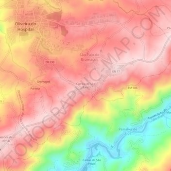 Mapa topográfico Catraia de São Paio, altitud, relieve