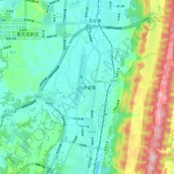Mapa topográfico 白市驿镇, altitud, relieve