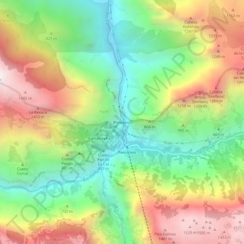 Mapa topográfico Poncebos, altitud, relieve