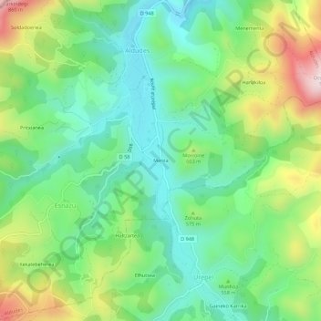 Mapa topográfico Menta, altitud, relieve