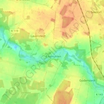 Mapa topográfico Eitzte, altitud, relieve