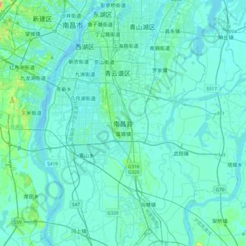 Mapa topográfico 南昌县, altitud, relieve
