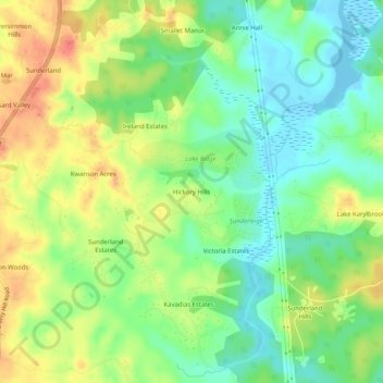 Mapa topográfico Hickory Hills, altitud, relieve