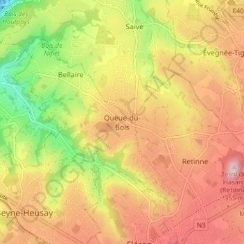 Mapa topográfico Queue-du-Bois, altitud, relieve