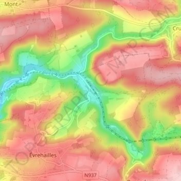 Mapa topográfico Bauche, altitud, relieve