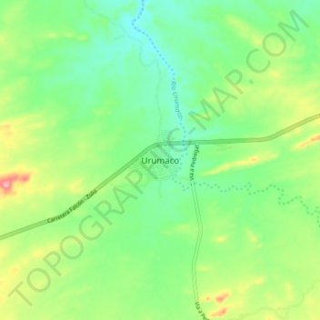 Mapa topográfico Urumaco, altitud, relieve