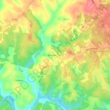 Mapa topográfico Blueridge Forest, altitud, relieve