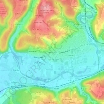 Mapa topográfico Majourdin, altitud, relieve