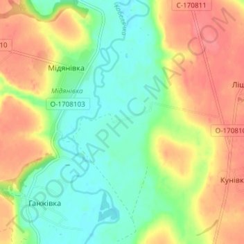 Mapa topográfico Яблоновка, altitud, relieve