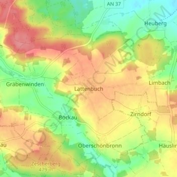 Mapa topográfico Lattenbuch, altitud, relieve
