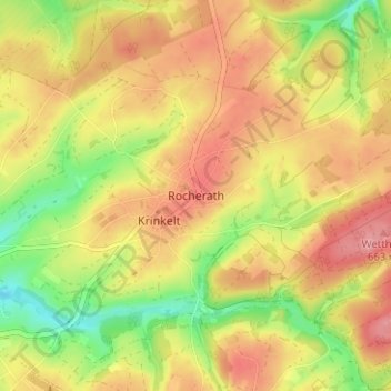 Mapa topográfico Rocherath, altitud, relieve