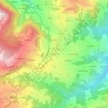 Mapa topográfico Case Petrucci, altitud, relieve