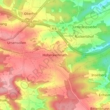 Mapa topográfico Hohenkemnath, altitud, relieve