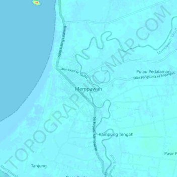 Mapa topográfico Mempawah, altitud, relieve