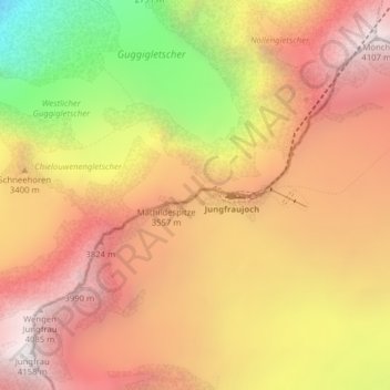 Mapa topográfico Jungfraujoch, altitud, relieve
