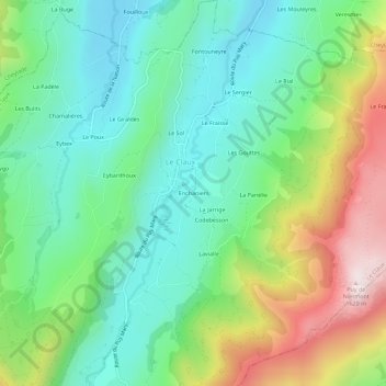 Mapa topográfico Enchaniers, altitud, relieve