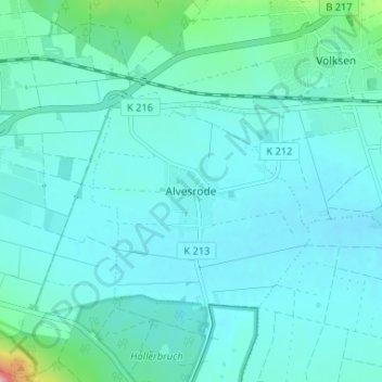 Mapa topográfico Alvesrode, altitud, relieve