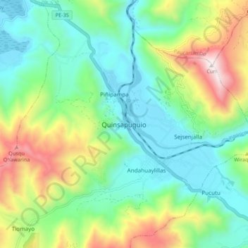 Mapa topográfico Quinsapuquio, altitud, relieve
