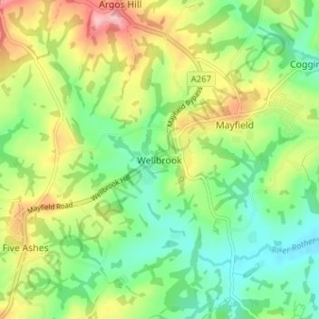 Mapa topográfico Wellbrook, altitud, relieve