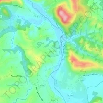Mapa topográfico Biscay, altitud, relieve