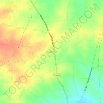 Mapa topográfico Pidariyur, altitud, relieve