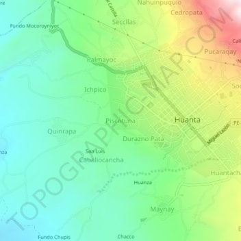 Mapa topográfico Piscotuna, altitud, relieve