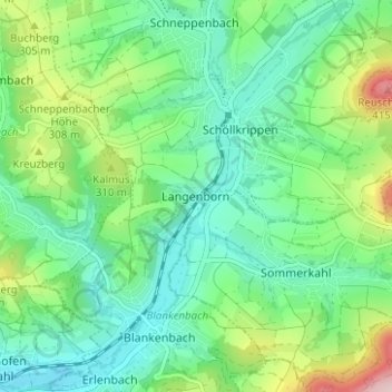 Mapa topográfico Langenborn, altitud, relieve