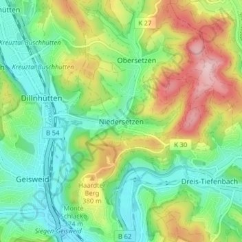 Mapa topográfico Niedersetzen, altitud, relieve