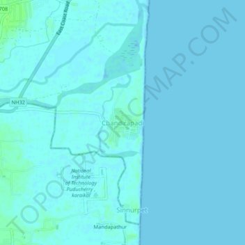 Mapa topográfico Chandirapadi, altitud, relieve