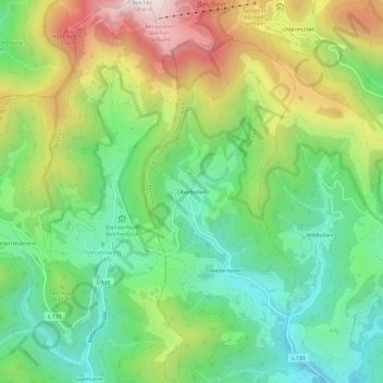 Mapa topográfico Oberböllen, altitud, relieve