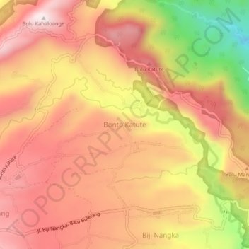 Mapa topográfico Bonto Katute, altitud, relieve