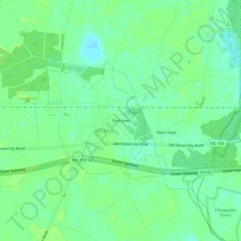 Mapa topográfico Parkview, altitud, relieve