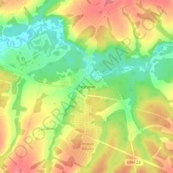 Mapa topográfico Лязгино, altitud, relieve