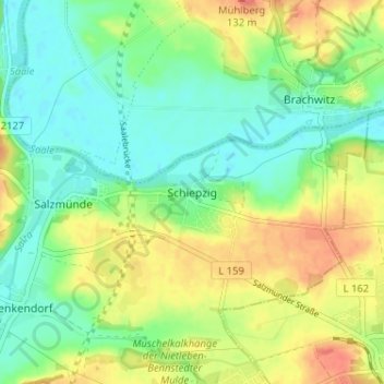 Mapa topográfico Schiepzig, altitud, relieve