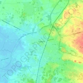 Mapa topográfico Challans, altitud, relieve