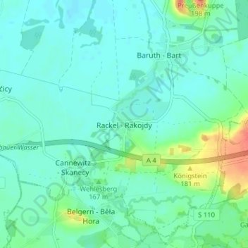 Mapa topográfico Rackel, altitud, relieve