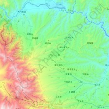 Mapa topográfico 积石山县, altitud, relieve