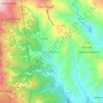 Mapa topográfico Gumatdang, altitud, relieve