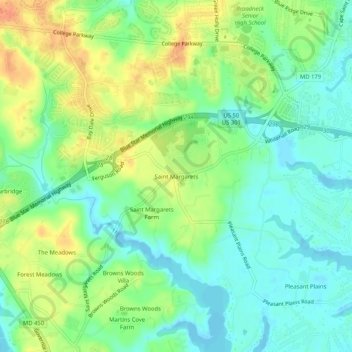Mapa topográfico Saint Margarets, altitud, relieve